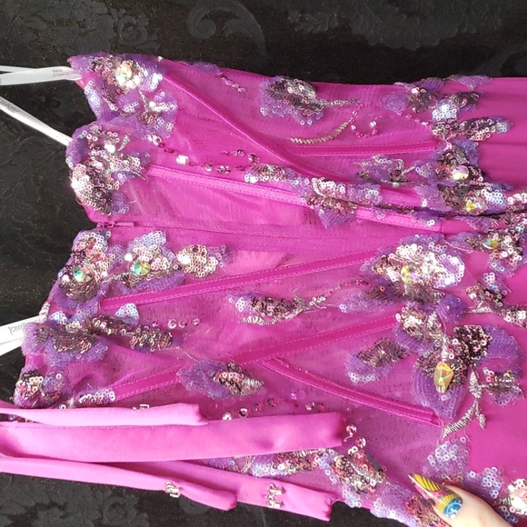 Tony Bowls Paris Sheer Bodice Prom Dress 114736 Fuchsia - Picture 8 of 8